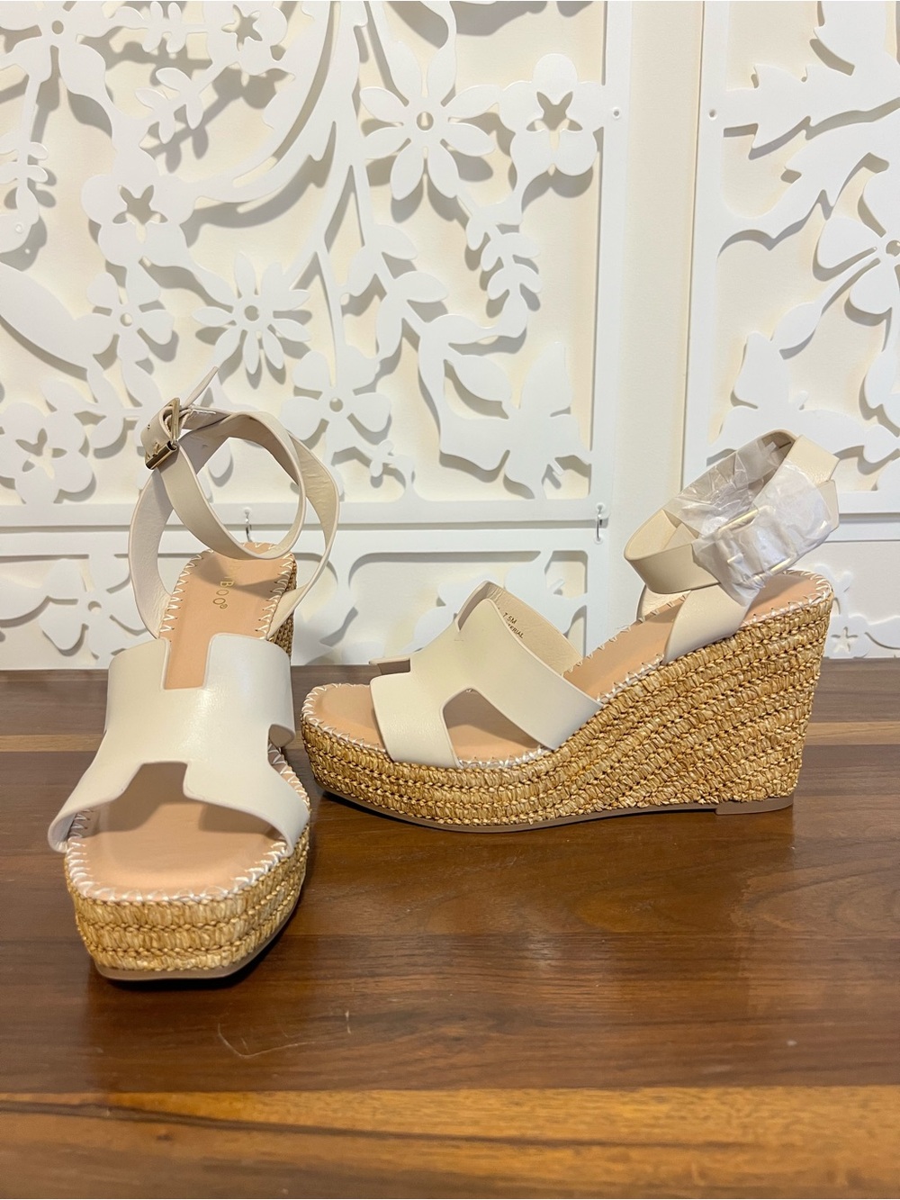 AVARA Cream Espadrille Wedge Sandals with Ankle Strap